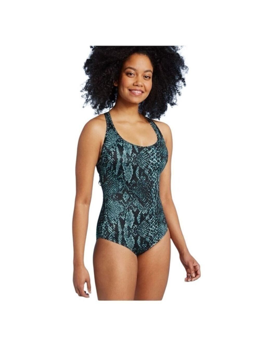 ALL IN MOTION Teal and Black Snake Print One Piece Strappy Back Swimsuit XL